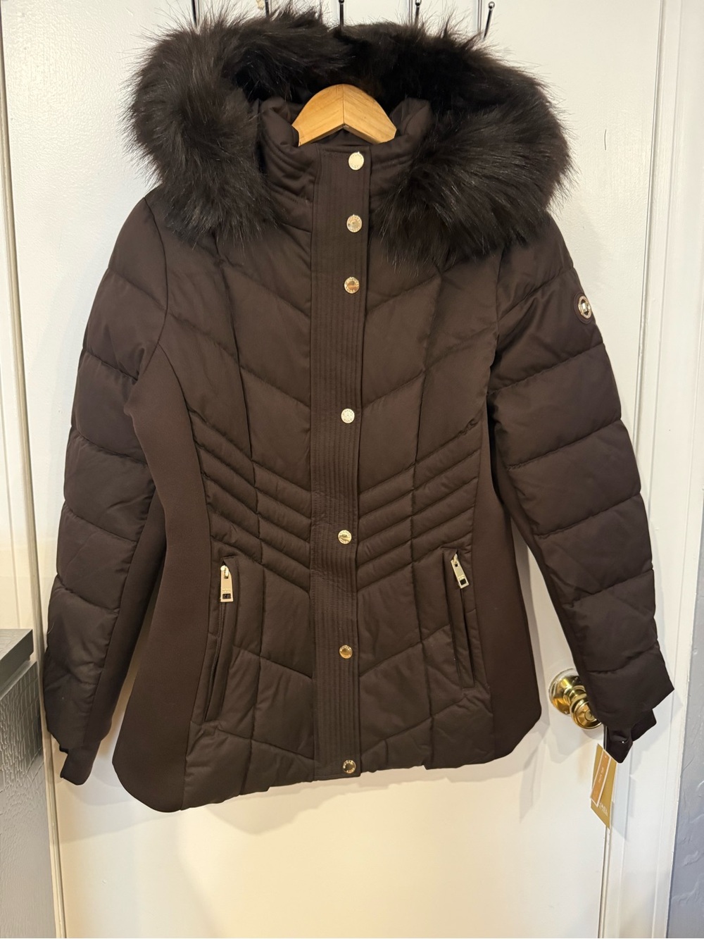 Michael Kors Women’s Brown Jacket with Removable Fur Hood